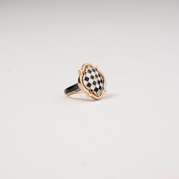 Boboli Reversible Ring 3 Diamonds Yellow Gold,"Iam Strong", Black