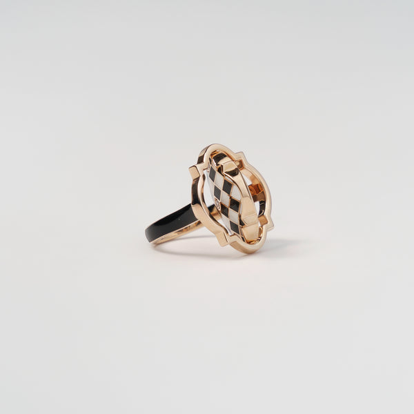 Boboli Reversible Ring 3 Diamonds Yellow Gold,"Iam Strong", Black